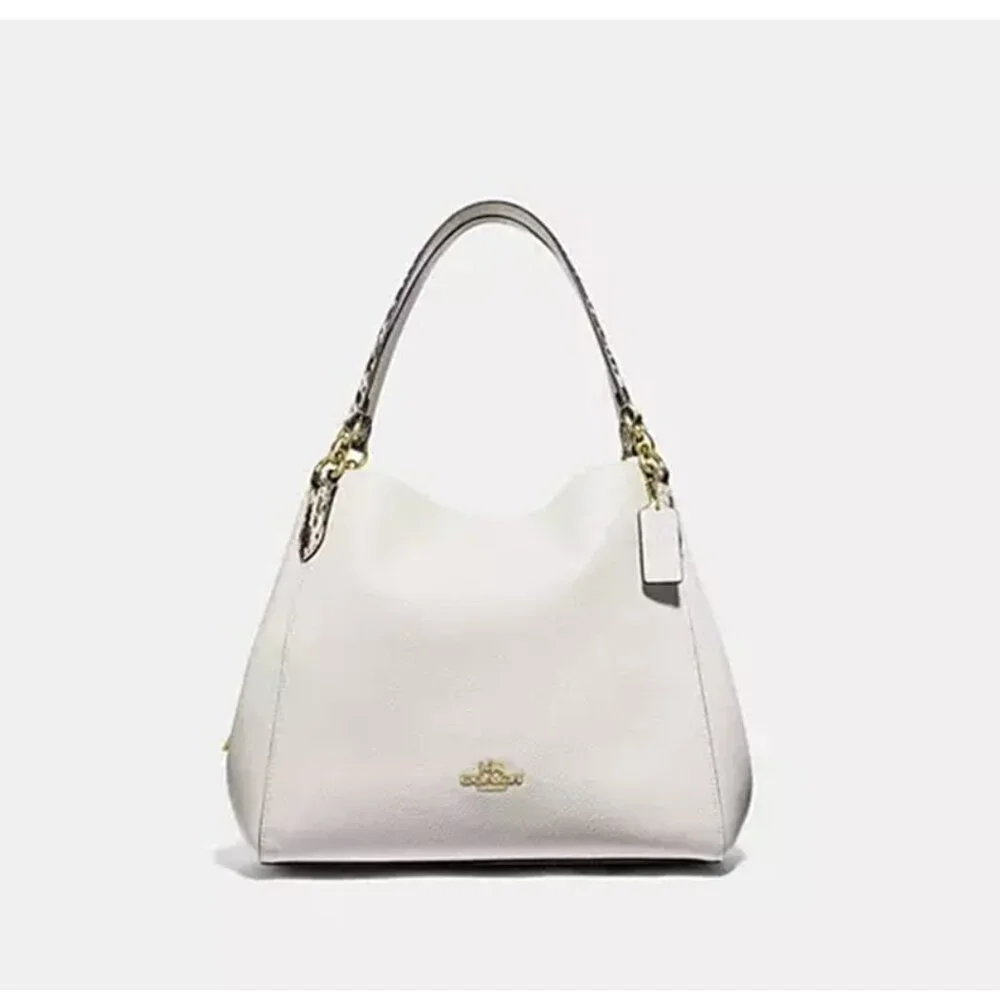 Coach Hallie Pebble Leather Snake Trim White Hobo Shoulder Bag F80266 COA - Picture 15 of 16